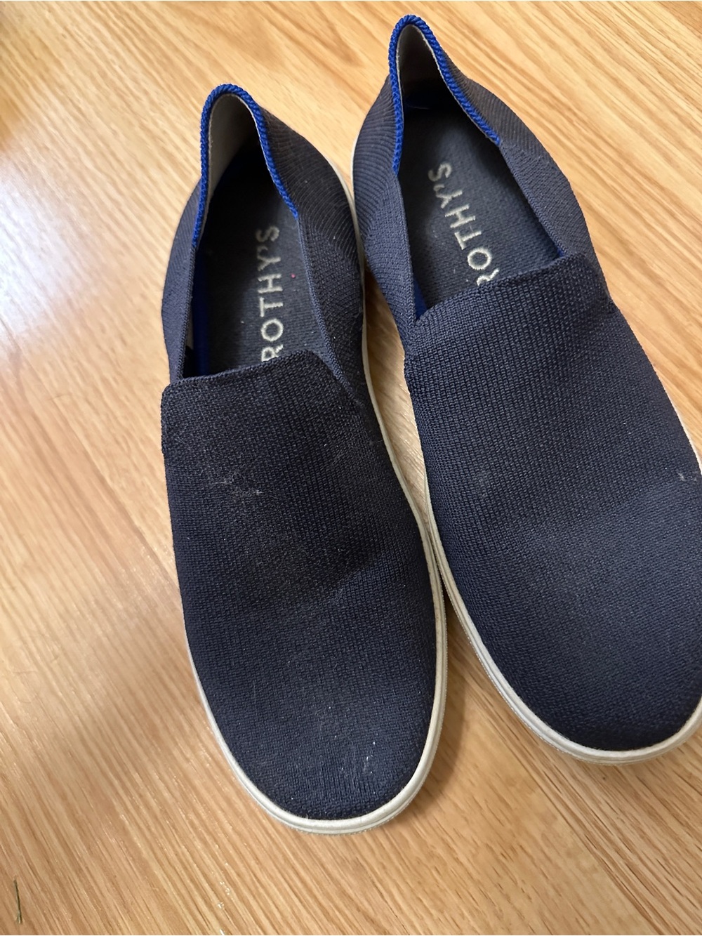 Rothy's Navy Slip-On Knit Loafers with Blue Trim
